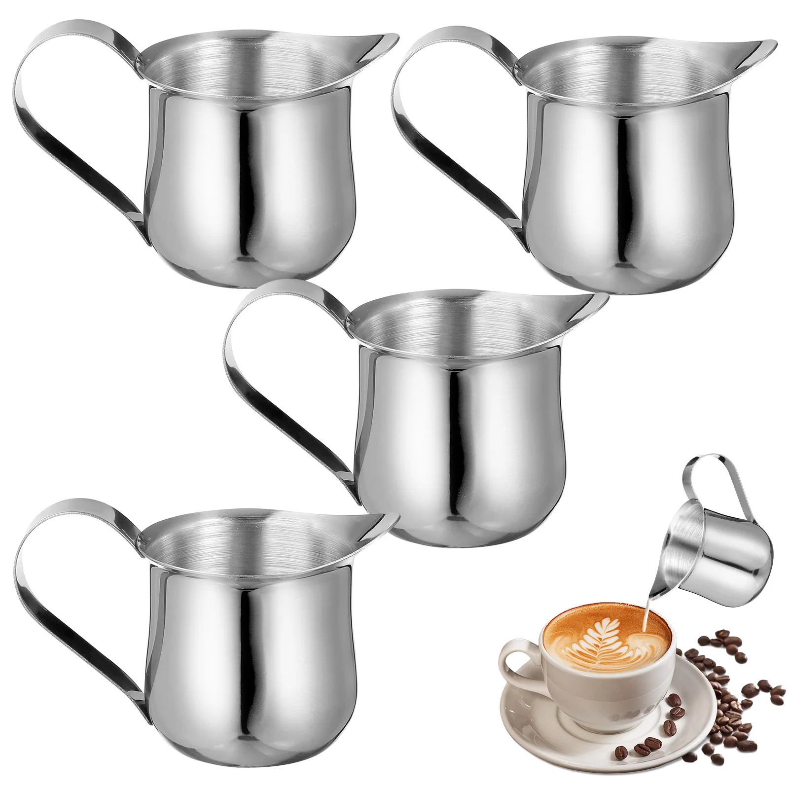 

Metal Coffee Measuring Cup 4pcs Stainless Steel Creamer Pitcher for Espresso Shot Milk Frothing Scale Brewing Accessories