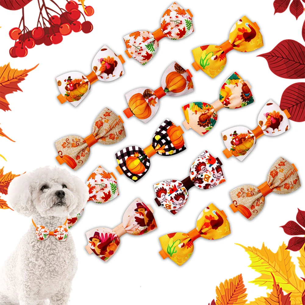 

20/40PCS Adjustable Dog Neckties Thanksgiving Maple Leaf Print Collars For Dogs Bow Ties Puppy Bowknots Pet Grooming Accessories