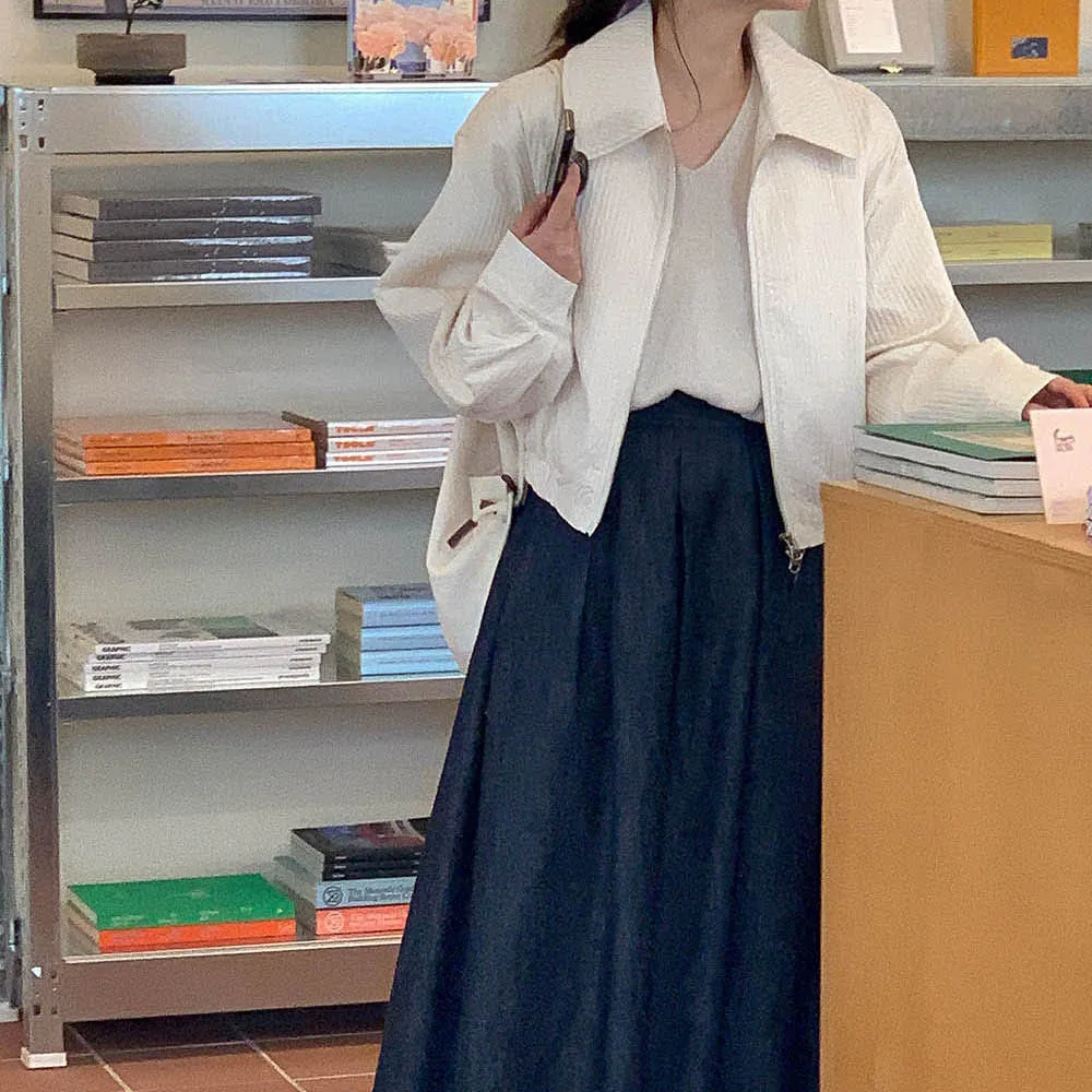 เสื้อคลุมคาร์ดิแกนผู้หญิงสำหรับฤดูใบไม้ร่วงและฤดูหนาว ดีไซน์เรียบง่าย สไตล์เกาหลี ปกพับได้ มีซิป ใช้เป็นเสื้อคลุมตัวนอกได้