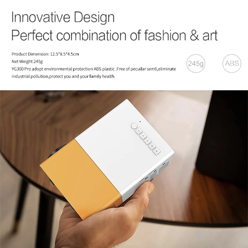 YG300 Pro Mini LED Projector Wired Mirror SmartPhone 1000 Lumen 320x240P HDMI Compatible USB Audio Home Theater Media Player