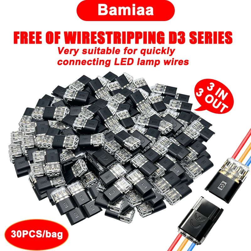 30pcs/10pcs， Quick three pin terminal, three pin insertion connector, quick connect light strip connector, DIY accessories, PVC