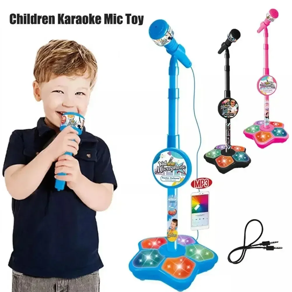 Crianças microfone com suporte karaoke música instrumento brinquedos cérebro-treinamento brinquedo educativo presente de aniversário para menina