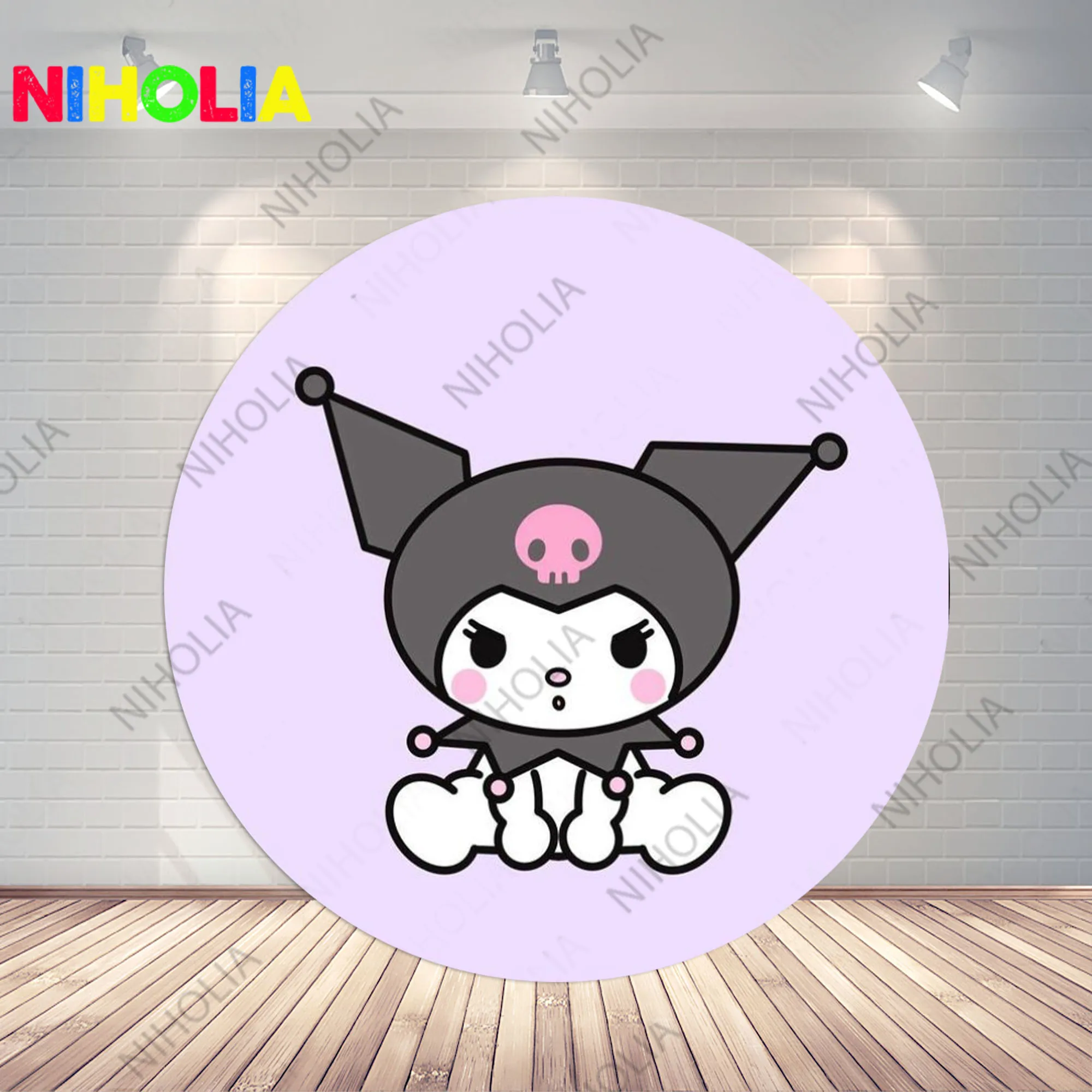 Kuromi Round Photo Background Kids Birthday Party Circle Cover Cartoon Photography Background Round Photo Booth Prop