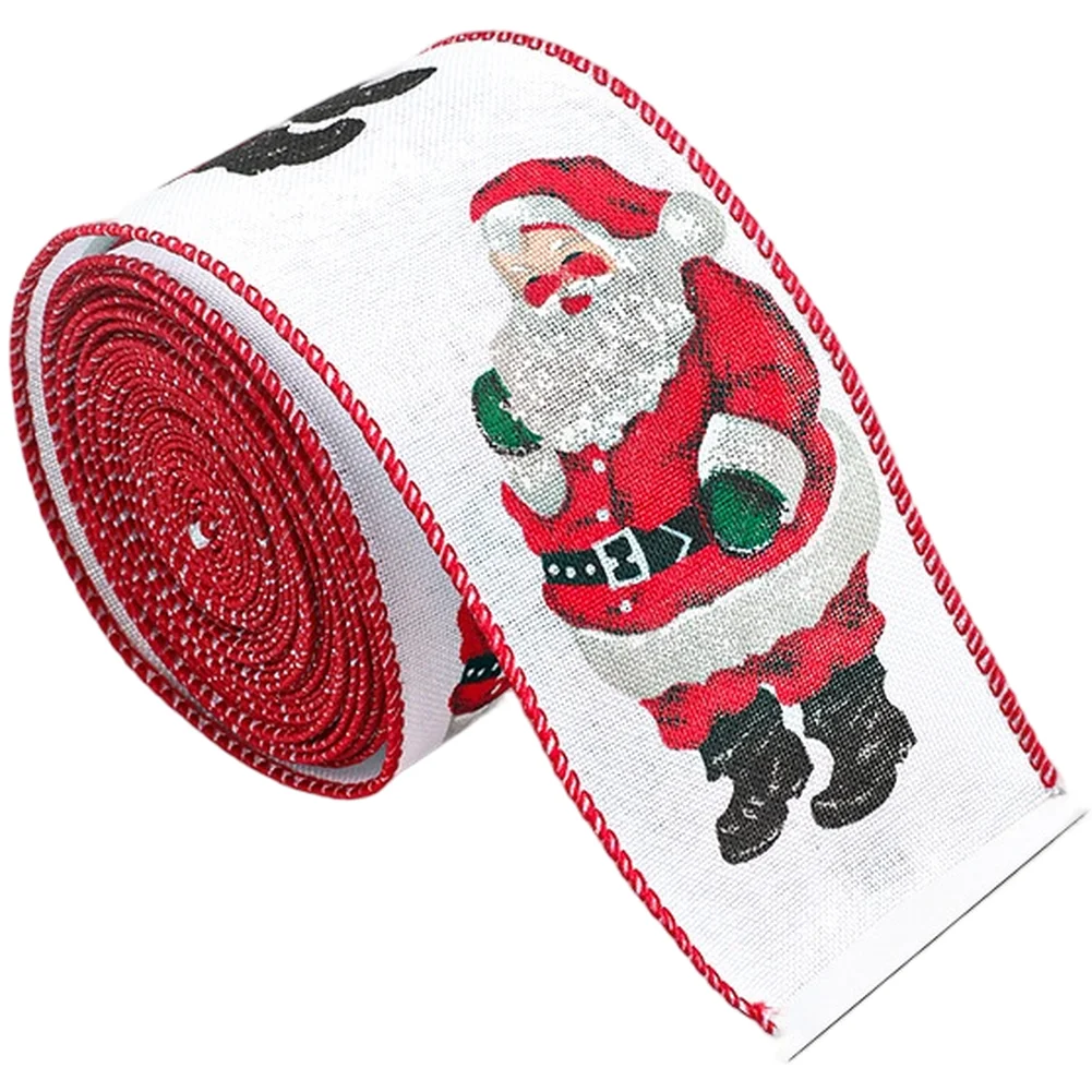 

Festive Christmas Ribbon 6 3cm 2m with Santa Claus Print Linen Material for Box Tying and Holiday Decoration Use