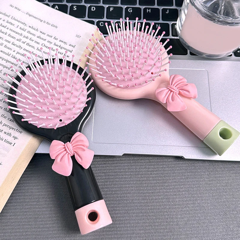 Cute Bow 2-in-1 Mirror Comb Cartoon Air Cushion Comb Portable Student Dormitory Girlfriend Style Handheld Hairdressing Comb