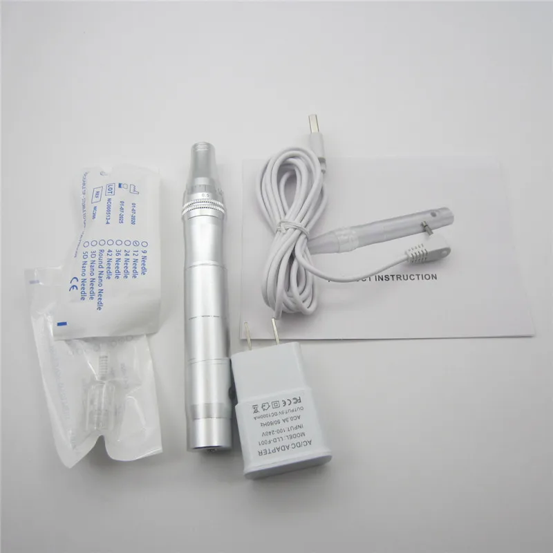 Rechargeable Wireless Auto Electric Derma Stamp Pen With Screw Port 12pins Micro Needle Cartridges