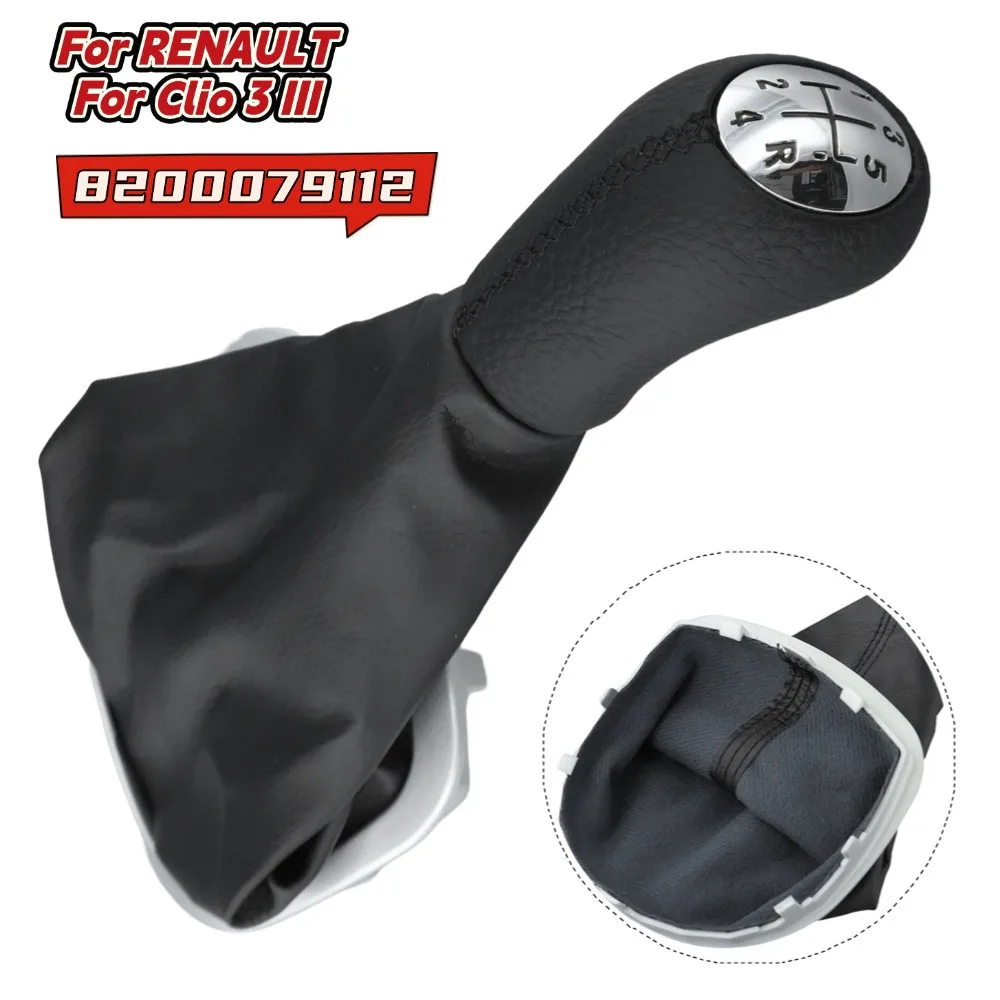 

Manual Transmission Shift Knob 8200079112 For Renault For Clio 3 III 2005-2012 Plastic + Leather Shift Knob And Boot Car Parts