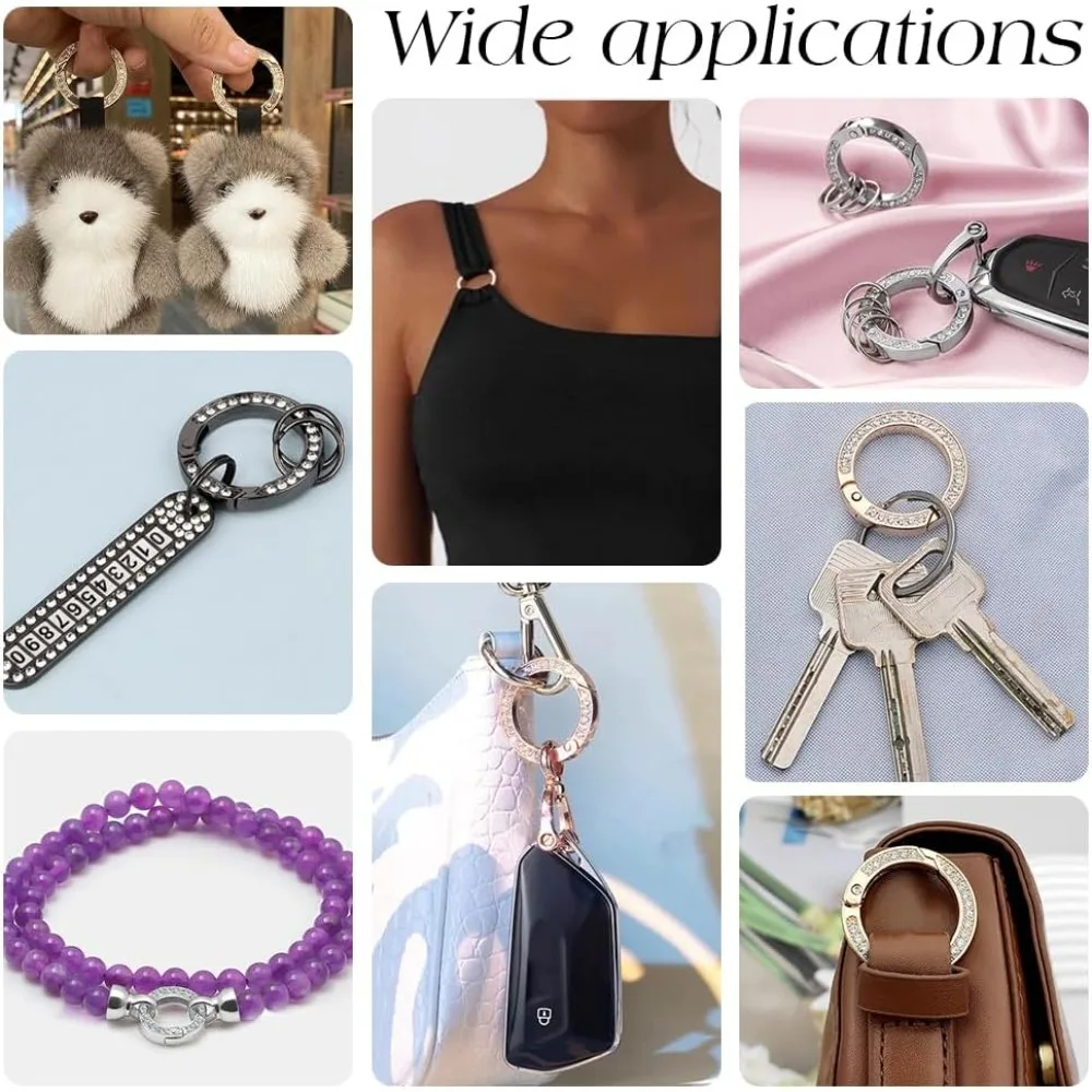 12 Uds. Anillos tóricos de resorte de diamantes de imitación de Metal, anillo de puerta de resorte de aleación con anillos de diamantes de imitación, llavero redondo, anillos de puerta con hebilla de 25mm