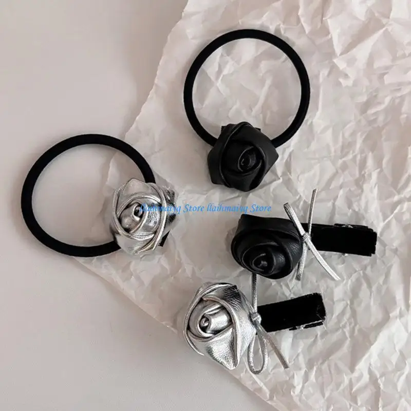 

573B Flat Clip Girls Hair Clip with Rose Women Kid Hair Tie Headdress Barrettes