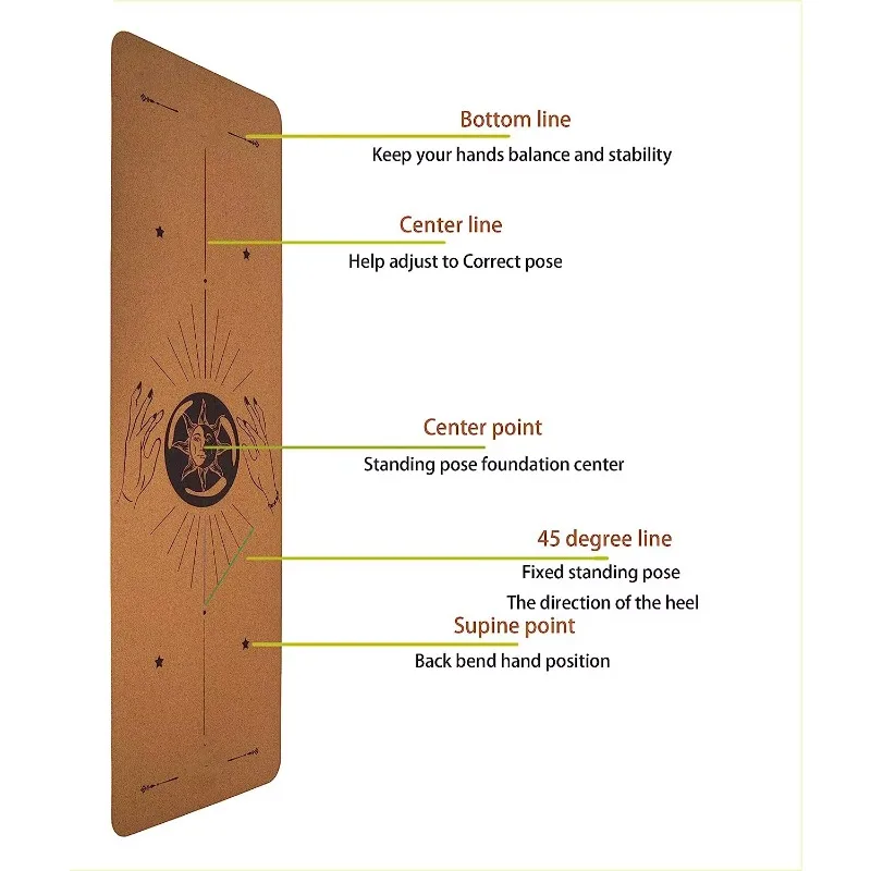 YTYIN Customized Anti Slip Anti Sweat Recyclable Material Eco-friendly With Alignment Line Cork Yoga Mat 8 Mm