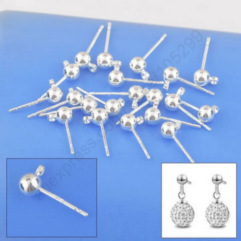 

100PCS Lot Wholesale 925 Fine Jewellery Findings Real Pure 925 Sterling Silver Stud Earring Ear Pin 3MM Ball Beads Head