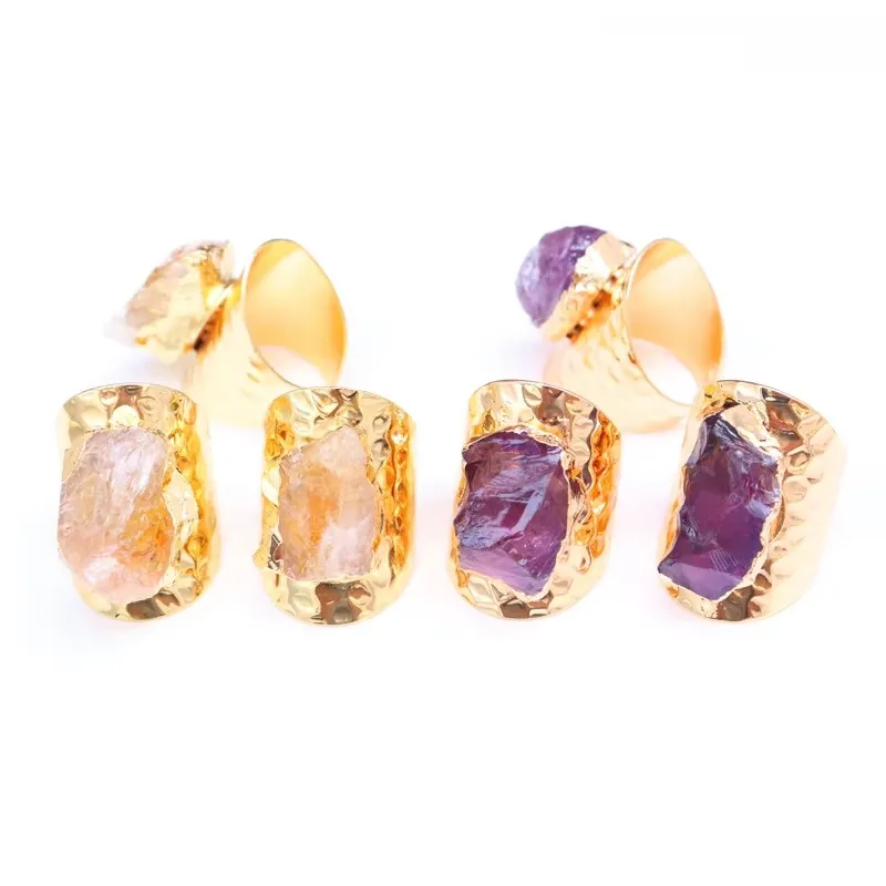 

Irregular Natural Crystal Amethyst Wide Open Rings for Women Genuine Stone Adjustable Finger Jewelry Couple New