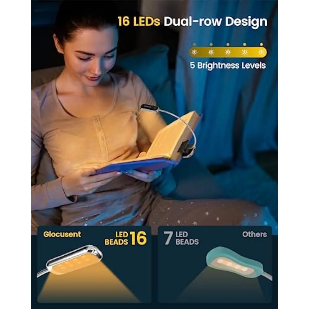 16 led elegante premium mini livro luz usb recarregável luz de leitura olho cuidar mini clipe na lâmpada do livro estudo ler lâmpada luz da noite