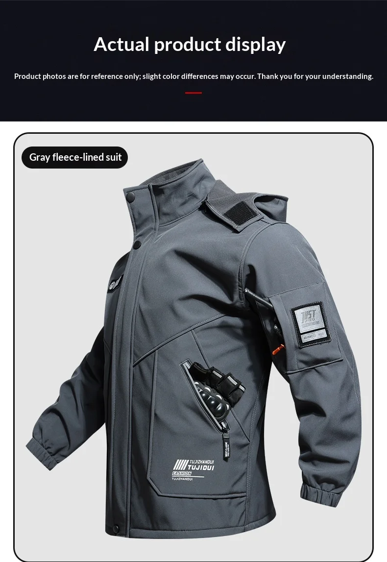 Unisex Fleece-gefütterter Wind- und Wasserdichter Herbst-Winter-Outdoor-Kletteranzug Taktische Arbeitskleidung Zweiteiliges Set für Männer und Frauen – Detail 21