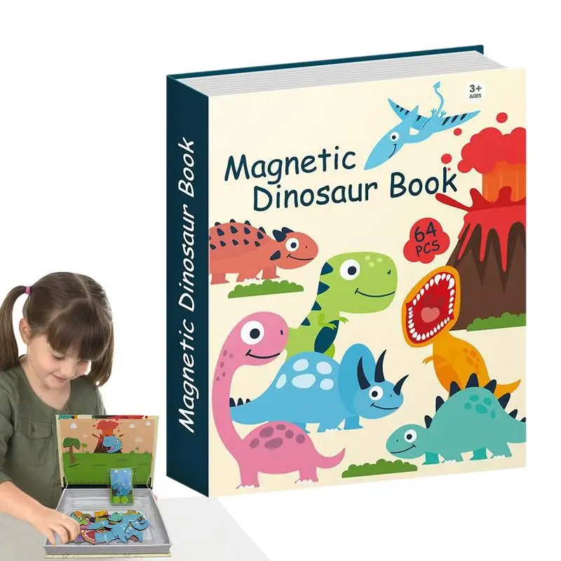 

Magnetic Dinosaur Book Colorful Dinosaur Board Toy Funny Fine Motor Skill Learning Puzzles Road Trip Activities Game For Boys