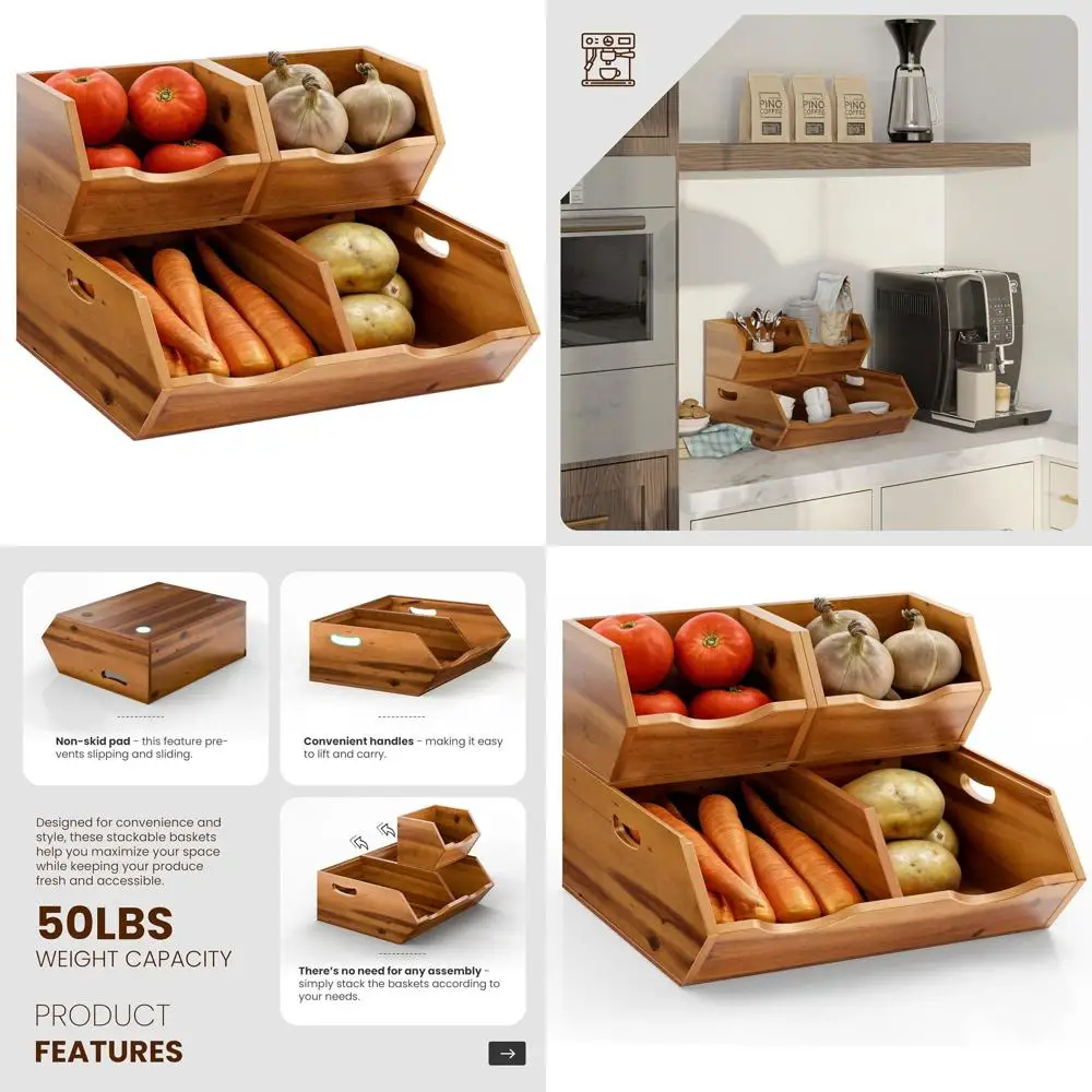 

Штабелируемый деревянный контейнер для хранения овощей и картофеля, органайзер для кладовой для картофеля и лука