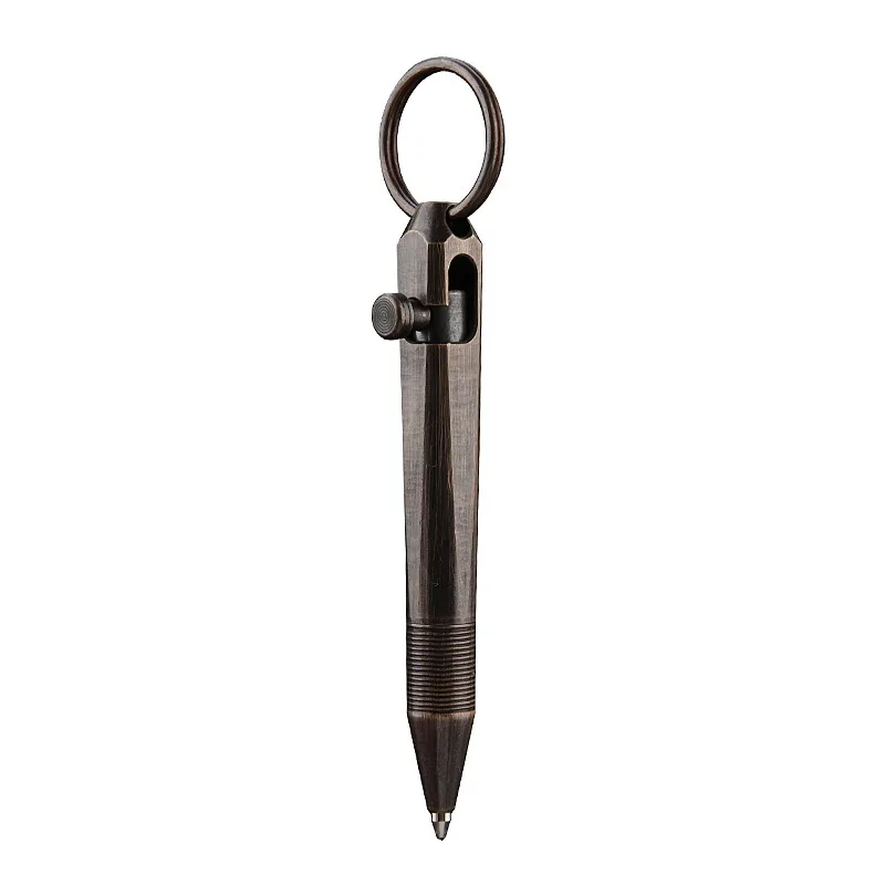 Portable Cylindrical Bolt Ballpoint Pen Mini Brass Pen Key pendant Business Signature Stationery Pen EDC Outdoors Writing Tools