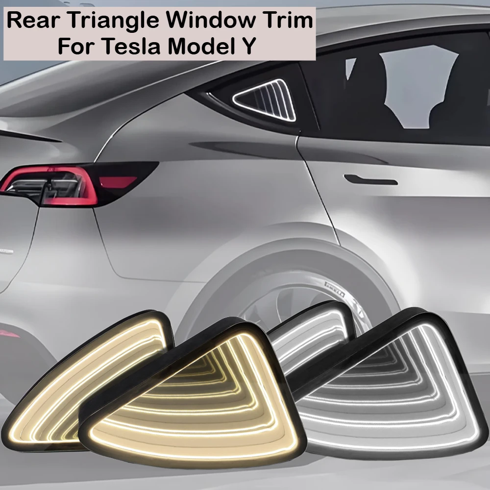 

2PCS Rear Car Window Triangle Ambient LED Lights Kit Strip Trim For Tesla Model Y 2019-2024 Auto Interior Decotaiion Accessories