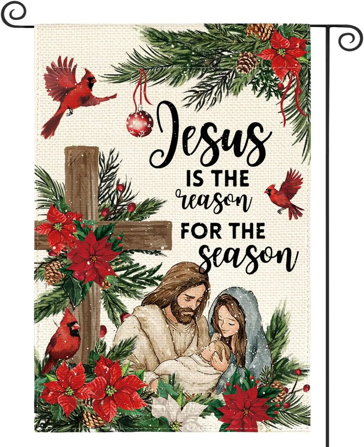 AVOIN colorlife Jesus Is The Reason For The Season Garden Flag 12x18 Inch Double Sided Outside, Christmas Nativity Winter Ho KZA
