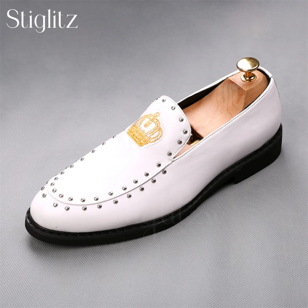 

Rivet Crown Men Loafers Punk Style Business Casual Shoes Slip On Soft Leather Comfortable Leather Shoes Luxurious Daily Footwear