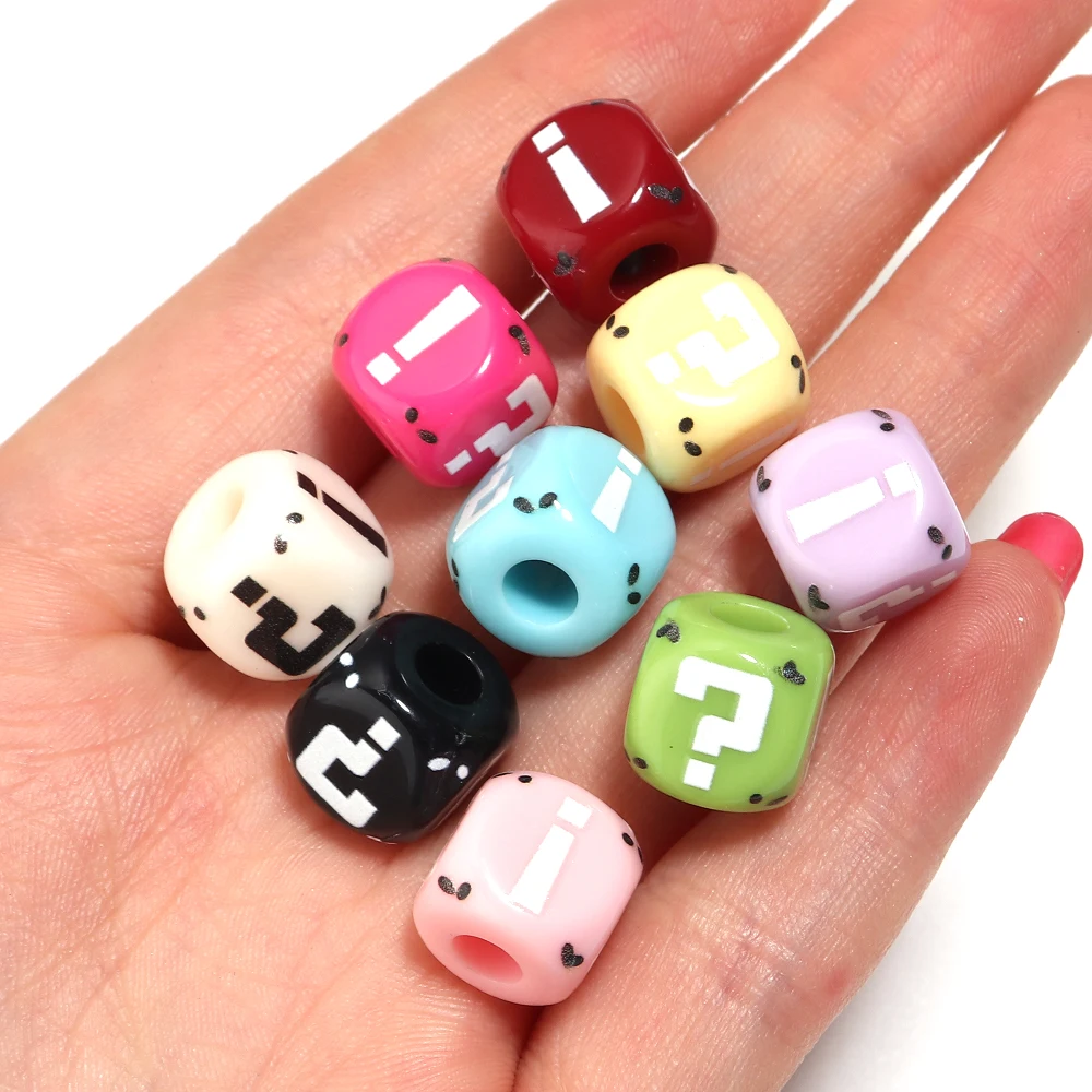 10pcs 12mm Square Acrylic Beads Colorful Question Exclamation Mark Loose Spacer Beads For Jewelry Making DIY Bracelet Keychain image 6