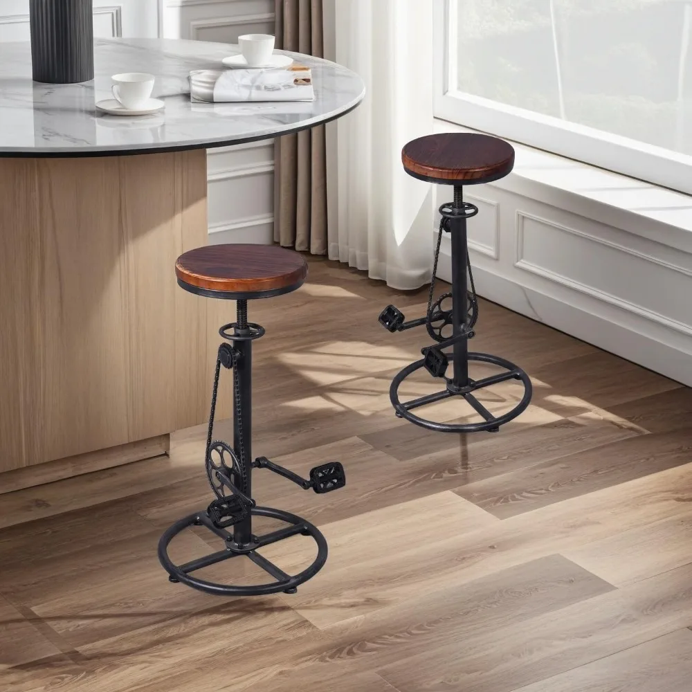 Vintage Swivel Bar Stools with Bike Pedal Footrest - Extra Tall Adjustable Kitchen Island Chairs