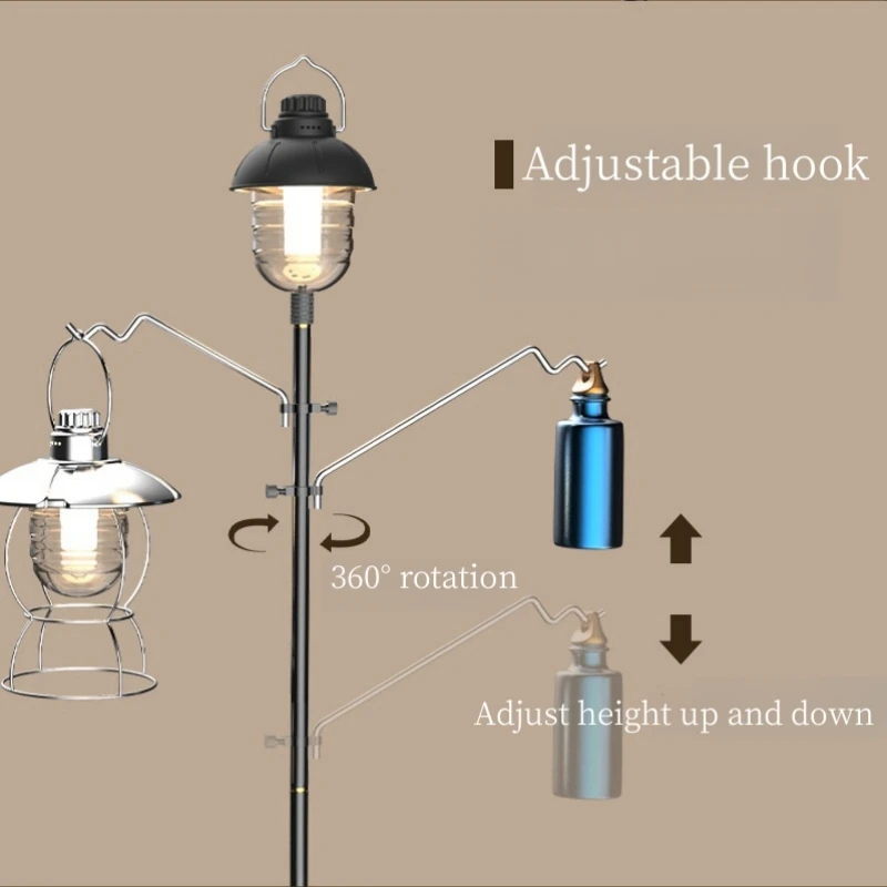 Imagem -04 - Outdoor Multifuncional Camping Light Stand Plug de Terra Dobrável Ajustável Alumínio Alloy Desktop Light Stand Faça Você Mesmo Camping Light Stand