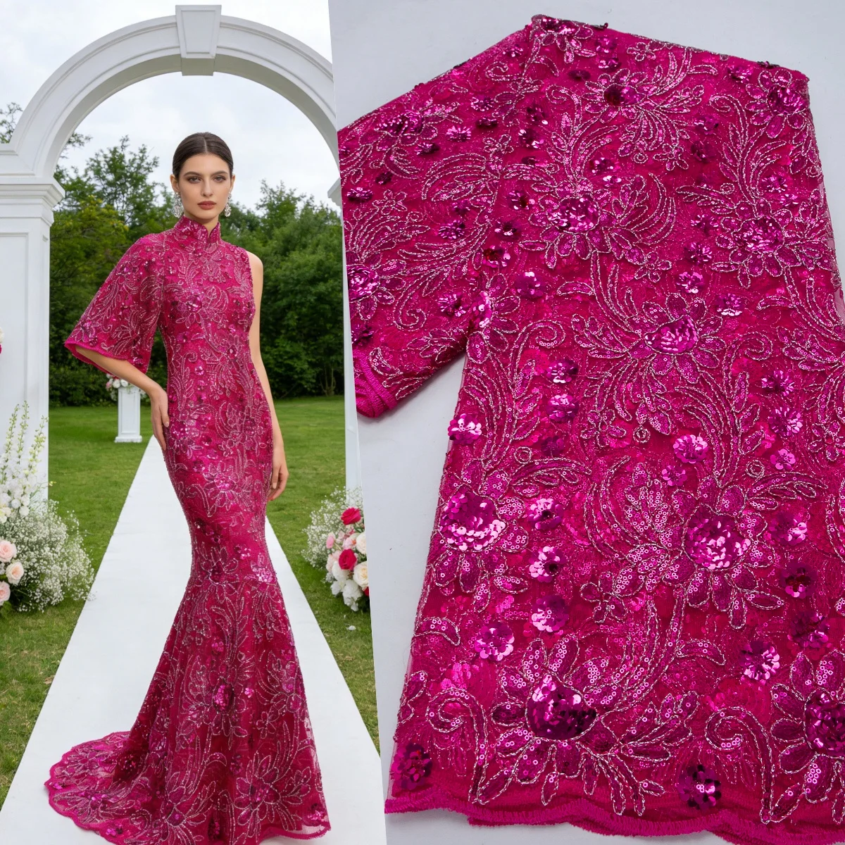 

2026 High Quality African Mesh Sequin Lace Fabric 5 Yards French Tulle Lace Nigerian Luxury Sequins Fabric For Women Party Dress