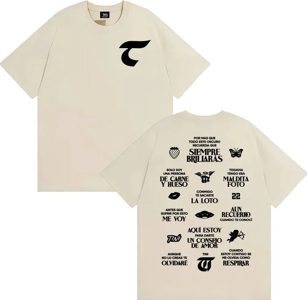 تي شيرت Tini Stoessel La Triple T Fectura Cover مطبوع تي شيرت رجالي ونسائي موضة الهيب هوب ملابس الشارع الشهير تي شيرت 100% قطن مريح تي شيرت