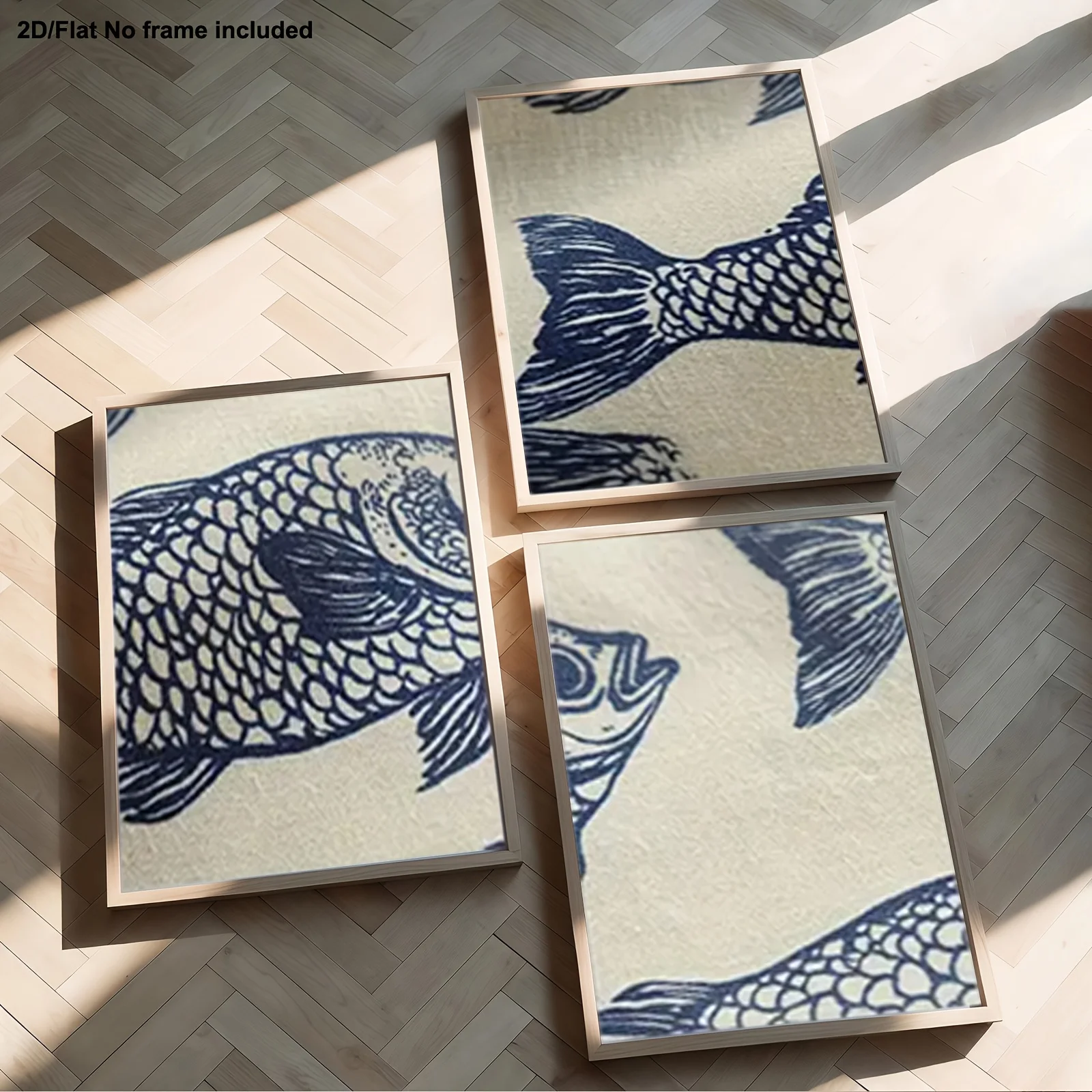 3 قطع، لوحة ديكور لغرفة المعيشة، قماش بدون إطار ثنائي الأبعاد، جودة عالية الوضوح، تصميم طباعة نمط سمكة المحيط، كحلي #6