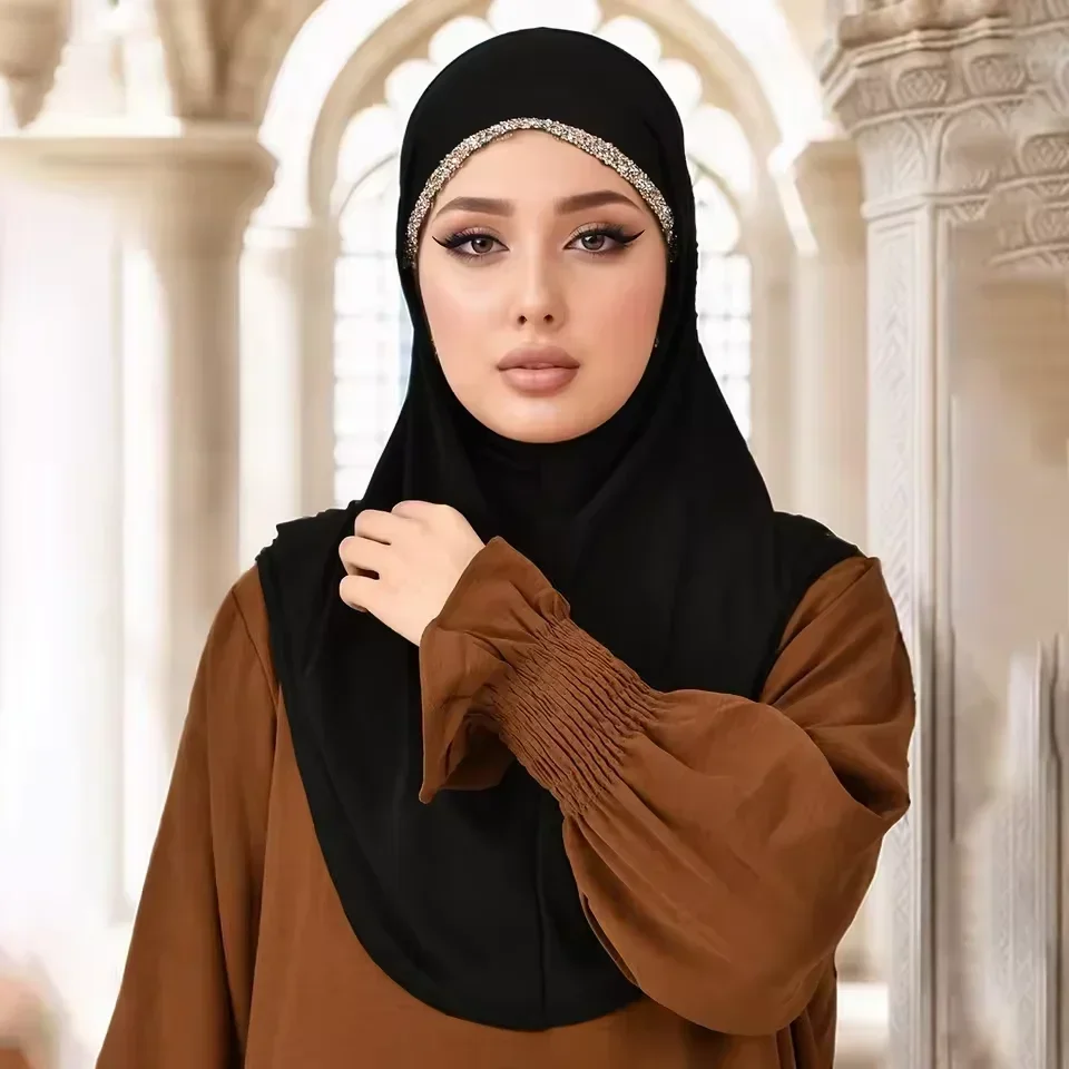 Neue Strass Muslim Instant Schal Frauen Hijab Islamischen Turban Arabisch Amira Khimar Ramadan Kopf Wrap Niqab Kopftuch Bereit Tragen