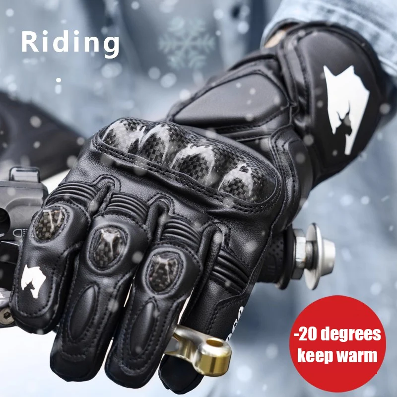 

Winter Warm Full Finger Leather Motorcycle Racing Gloves Durable Touch Screen Breathable Moto Motorcross Cycling Thermal Gloves