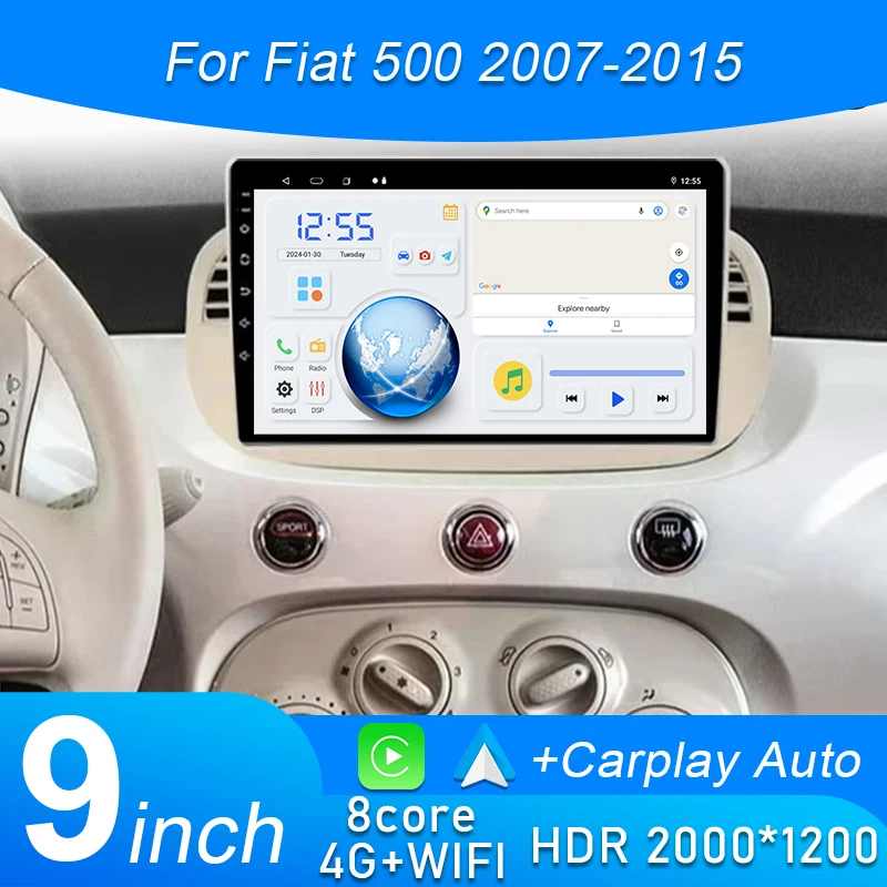 

Car DVD Android 15 Radio Stereo For Fiat 500 2007-2015 Auto Multimedia Player GPS Navigation Head Unit High-Performance CPU WIFI