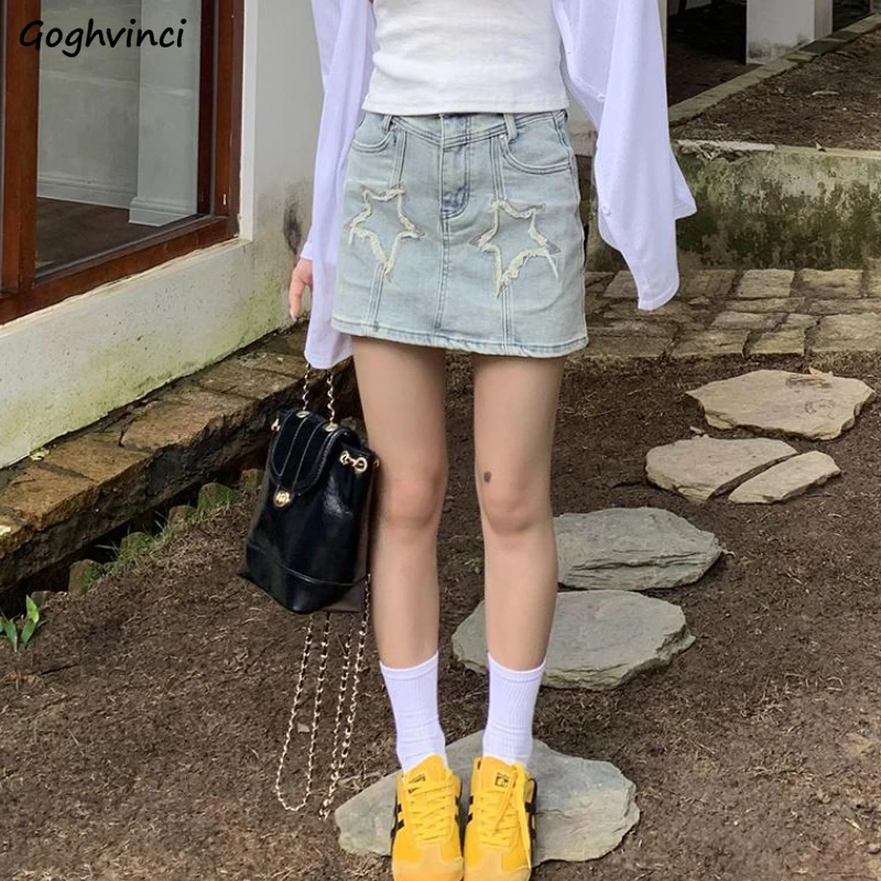 

Women Denim Mini Skirts Y2k Vintage Summer Empire Hotsweet Slim All-match Simple Do Old Design Streetwear Casual Ulzzang Female