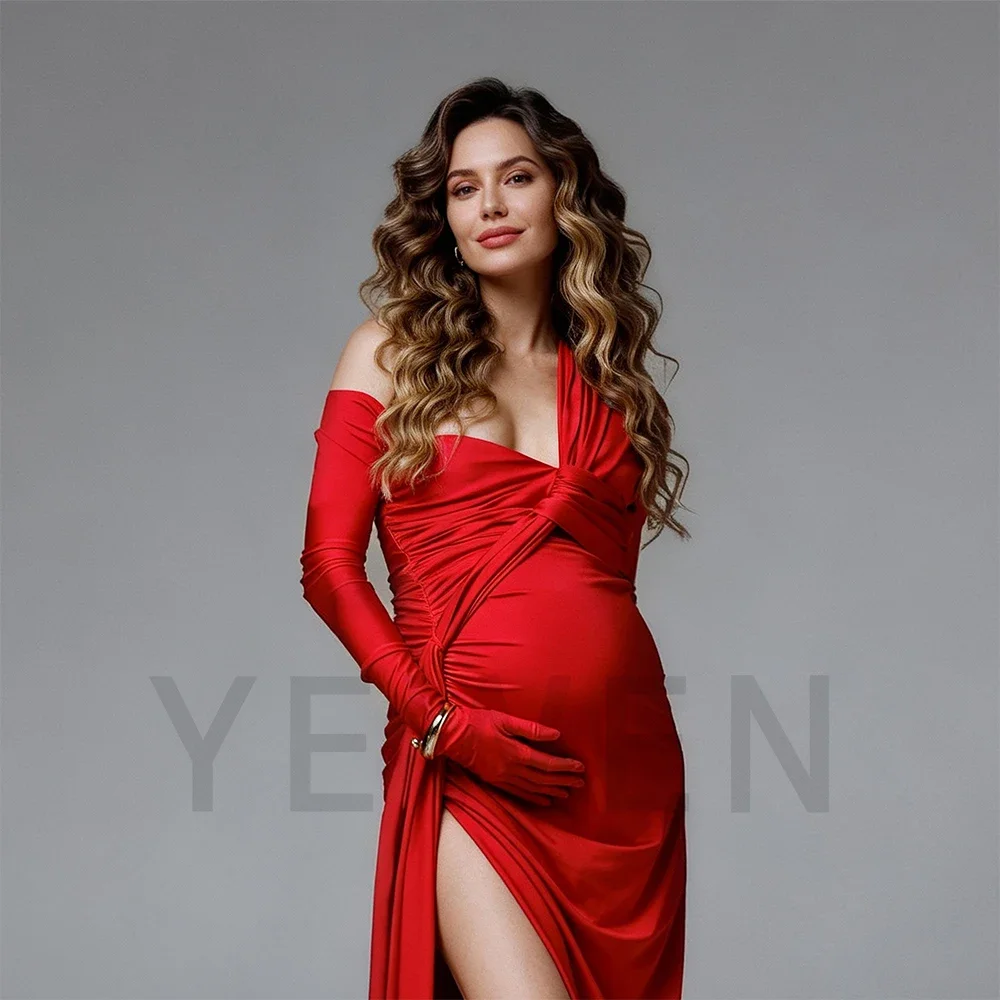 Abito a sirena aderente rosso per servizio fotografico, gravidanza, baby shower