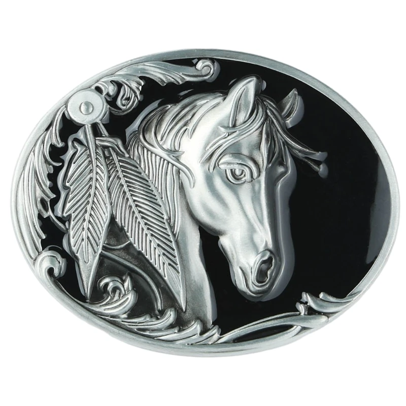 Macho Cowboy Engraving Horse Head Style Belt Buckle Vintage Silver for Father