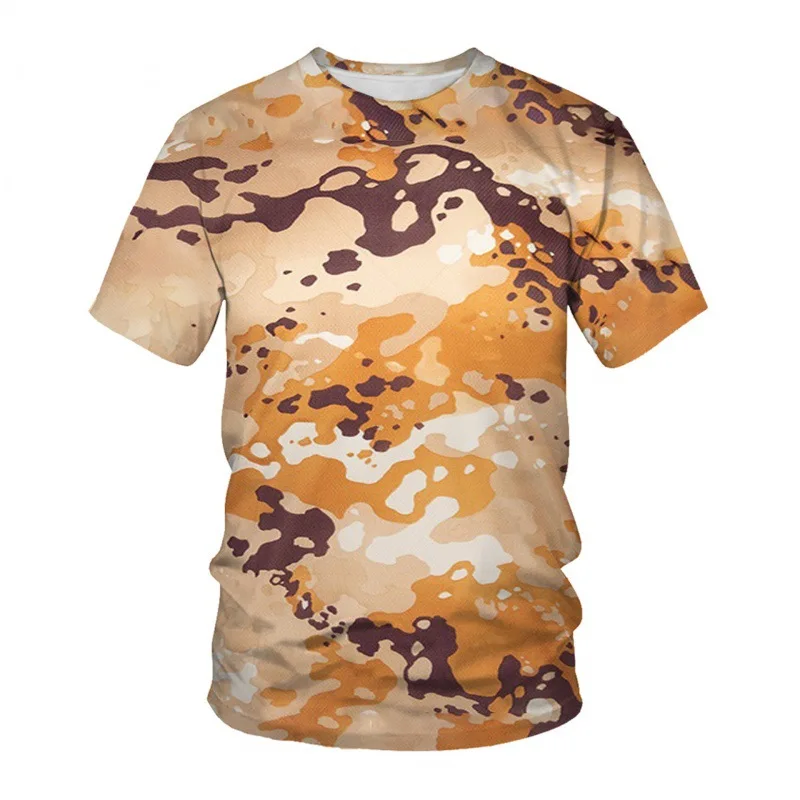 Summer new short sleeved T-shirt men\'s 3D digital printed camouflage round neck loose men\'s half sleeved base shirt