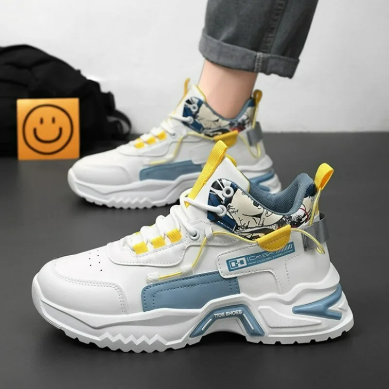 Trampki Mężczyźni High Top Casual Shoes Fashion Lace-up Color Matching Platform Shoes For Male Street Korean Style Walking Shoes 운동화