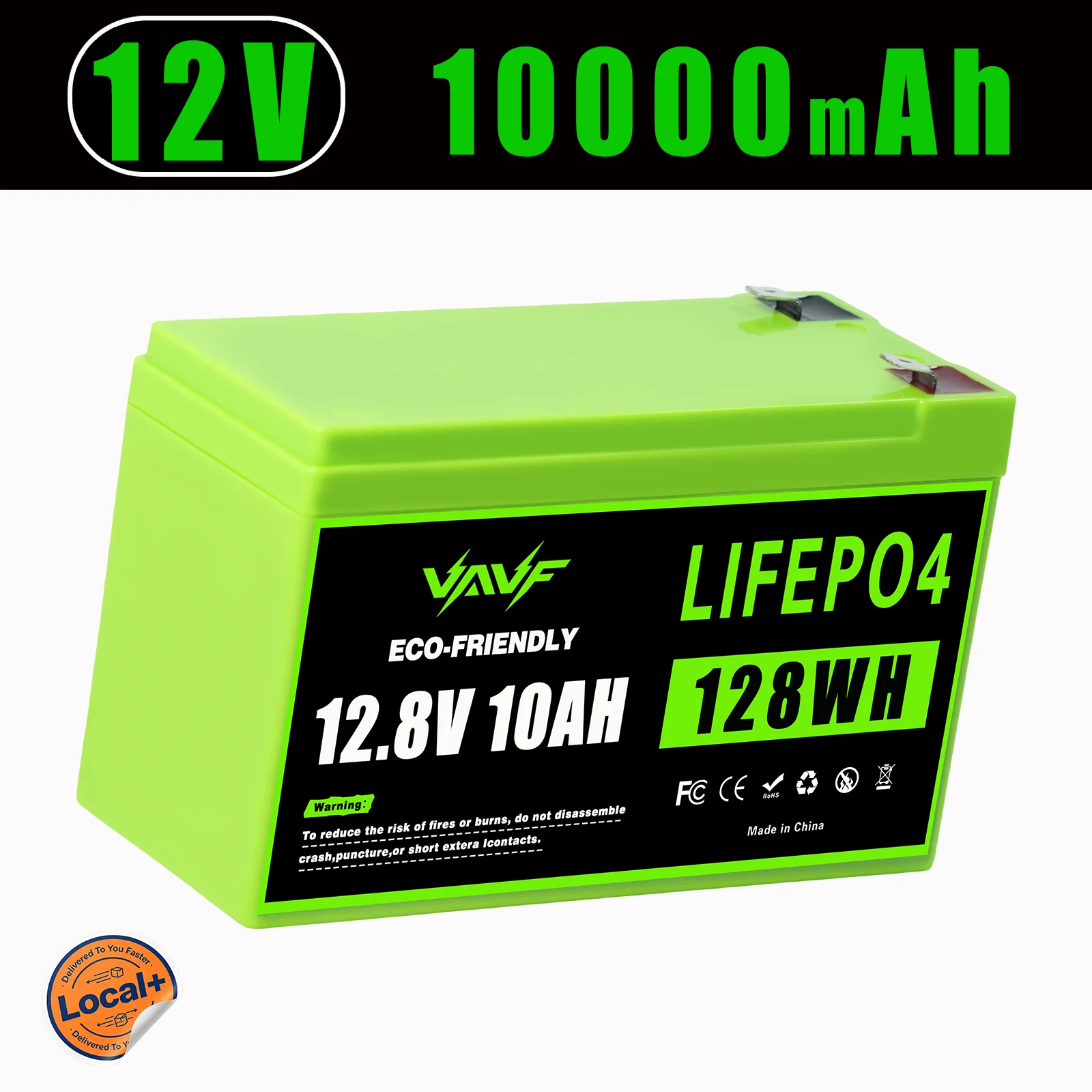 Batterie LiFePO4 12,8 V 10 000 mAh, capacité réelle, pour applications hors réseau, panneaux solaires, onduleurs, camping-cars, éclairage de jardin, caméras de surveillance, livraison depuis un entrepôt européen.