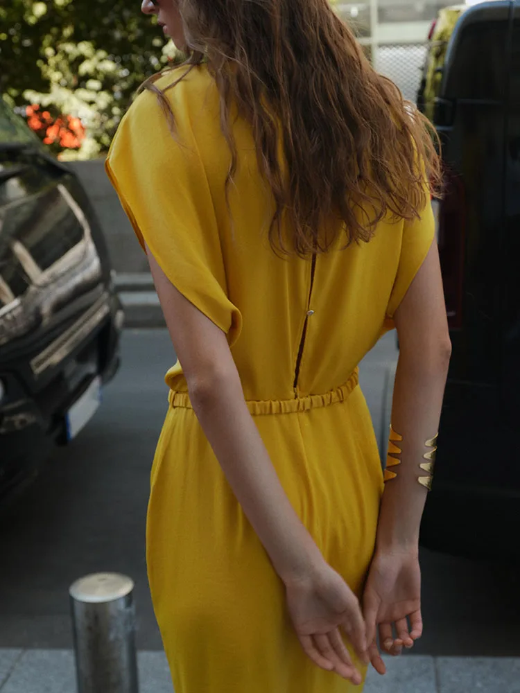 High-End Silk Satin Texture Midi Dr ZA2025 Women's Winter New Sle Ele Faionable Ladies' Clothing Stage Costume