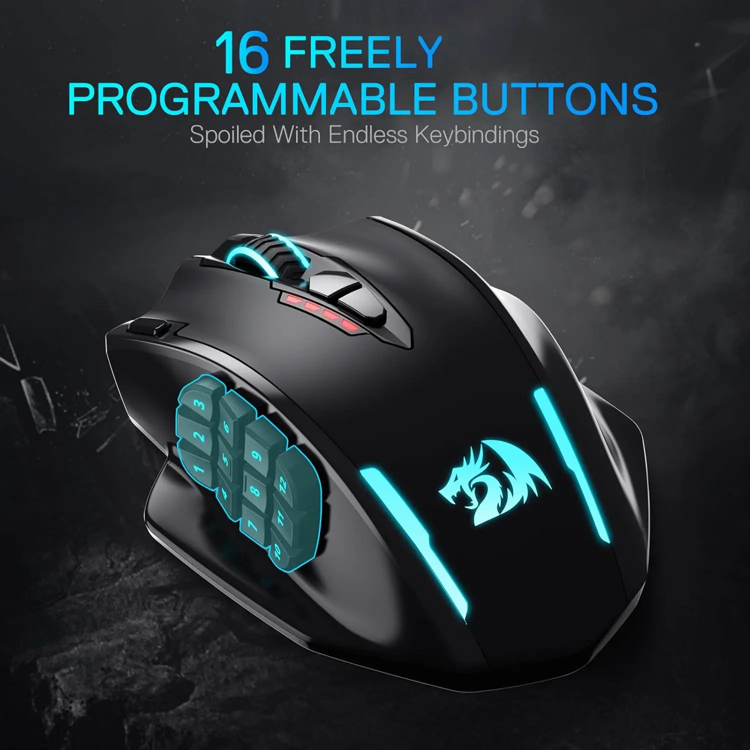 Redragon M913 MAX Wireless 26000 DPI MMO Optical Gaming Mouse with 16 Programmable Buttons