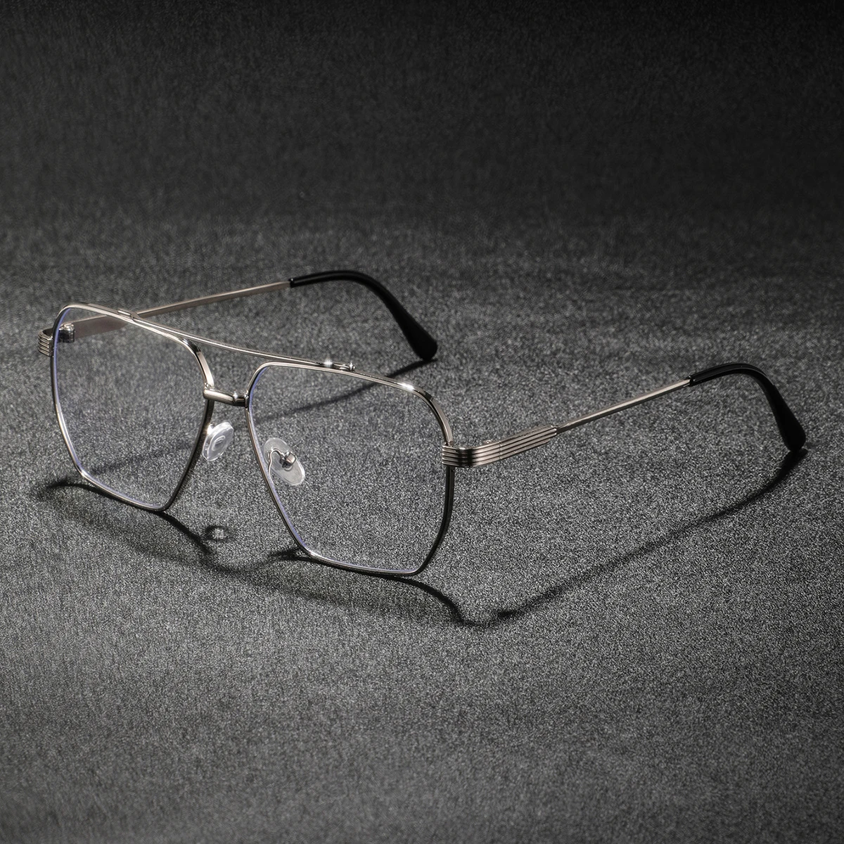 1. メンズ用、シルバーの金属製フルフレーム、ダブルブリッジ - Men'S Fashion Non Prescription Glasses のレビューと価格