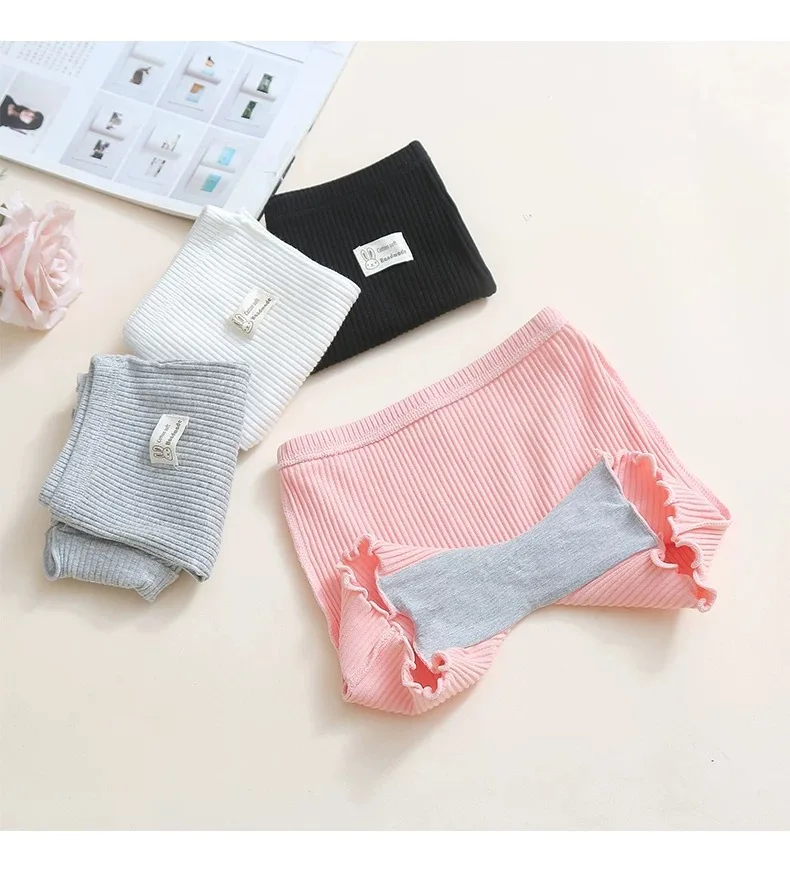 2026 Summer 3-12Y Girls Anti-Exposure Safety Shorts Ribbed Fabric 3/4 Length Frilled Hem High Waist Soft Stretchy Under Dress