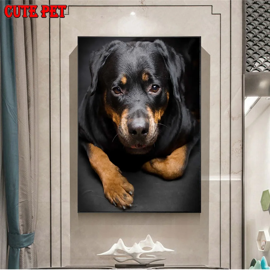 Full square round Drill rottweiler dog Diamond Painting mosaic Embroidery Cross Stitch Diamond Rhinestone cute dog animal Decor