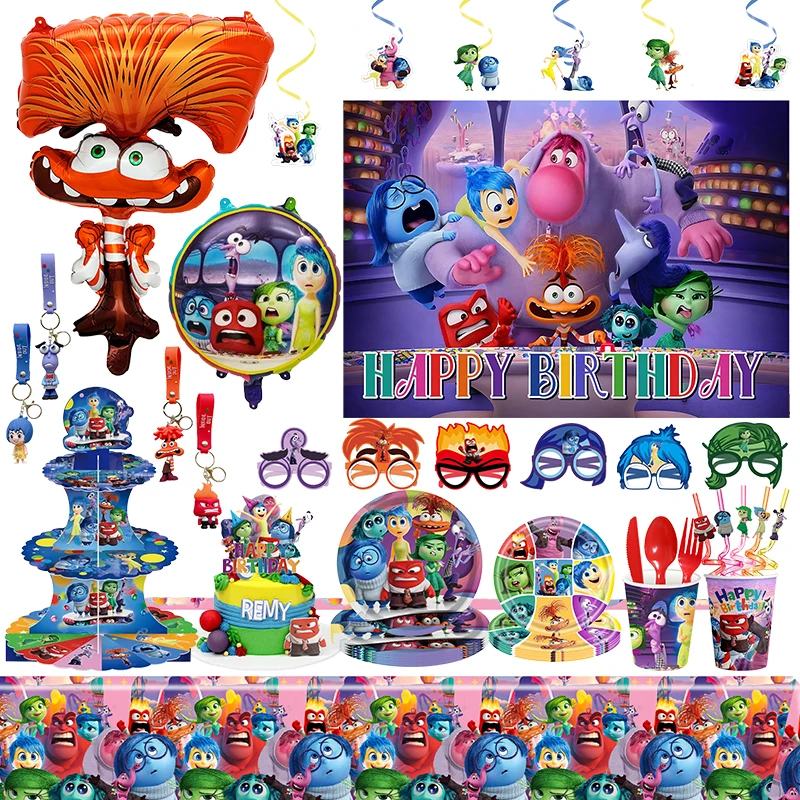 New Disney Inside Out 2 Birthday Party Decorations Supplies Anxiety Balloon Backdrop Mask Glasses Napkins Keychains Kid Toy Gift