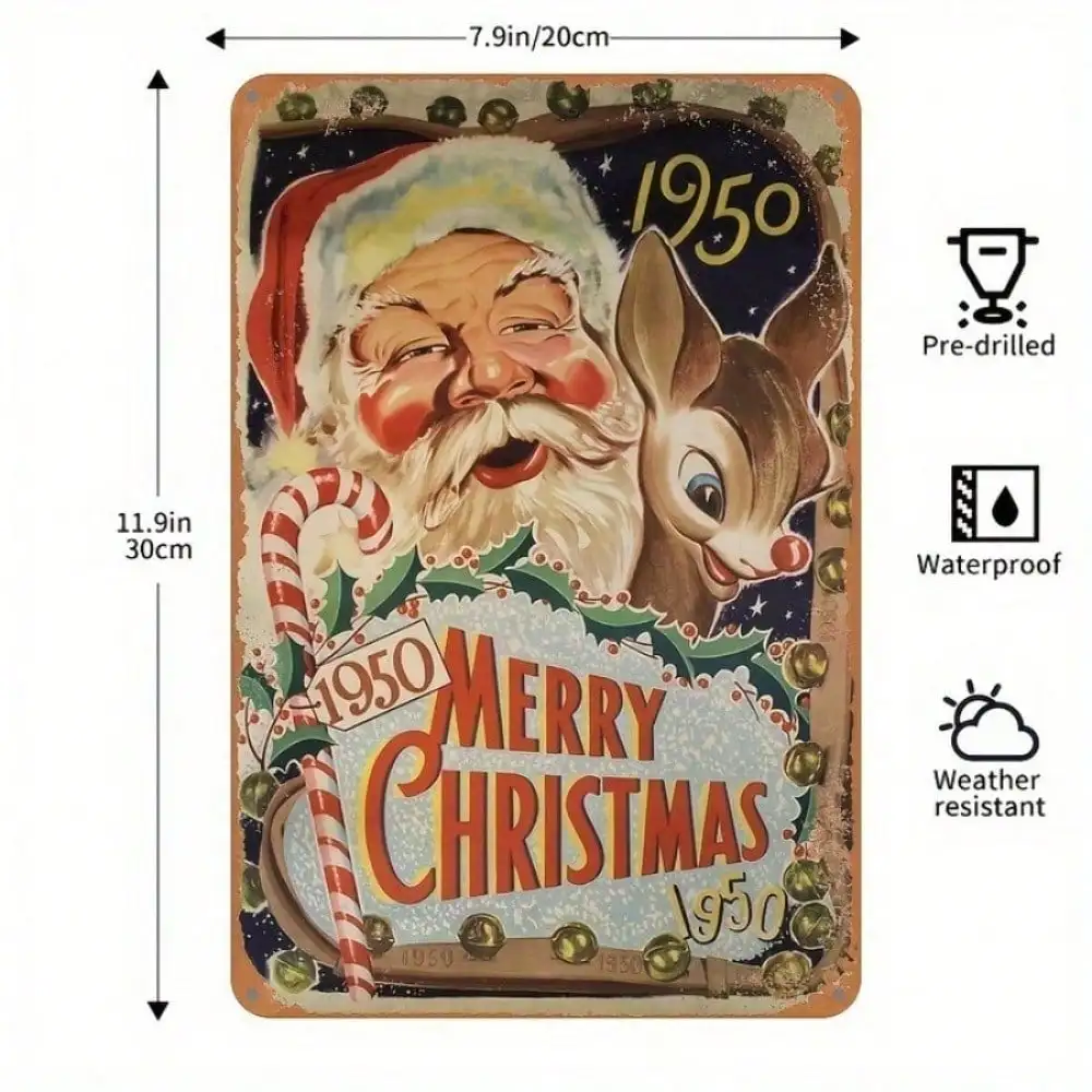 Vintage Santa Metal Wall Sign 12x8 Inch Retro Christmas Decor Outdoor Indoor Holiday Gift