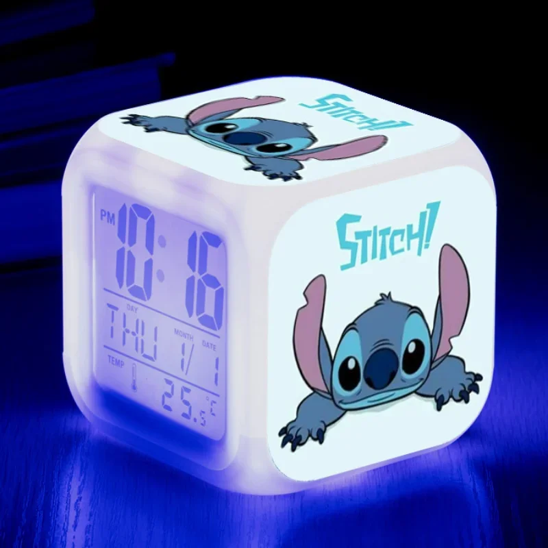 

Lilo & Stitch New Colorful Alarm Clock Cartoon Children Anime Figures Stitch LED Digital Creative Colorful Luminous Alarm Clock