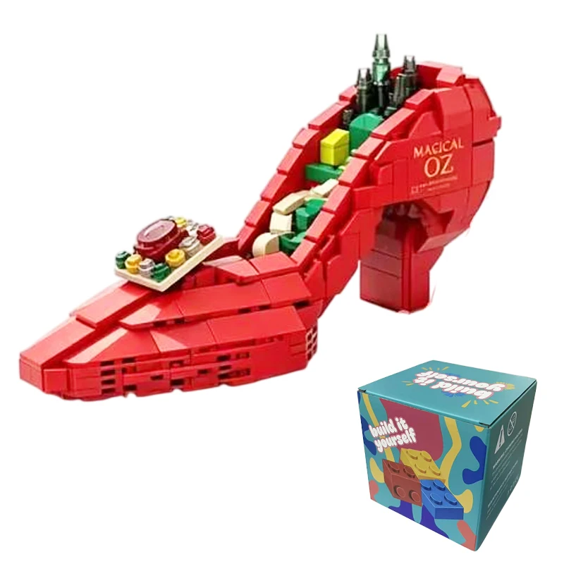 Ruby Red High Heel Shoes Building Blocks Set,Magical Fairytale Ruby Slippers Model Bricks,Ornament Home Decor Gift for Girls - view 6