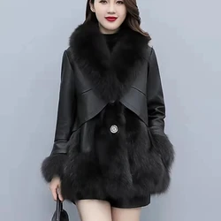 2024 moda finta pelle di pecora pelliccia Patchwork cappotto donna autunno inverno pelliccia di volpe giacca corta Streetwear femminile addensare soprabito caldo