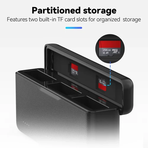 Imagen 2 del producto TELESIN-cargador de caja de carga rápida para DJI OSMO Action 5 Pro 4 3, accesorios, cargador de batería rápido tipo C con almacenamiento de tarjetas TF